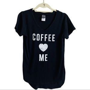Black Tee Shirt Modern Lux  short sleeve "coffee loves  me " Sz small
